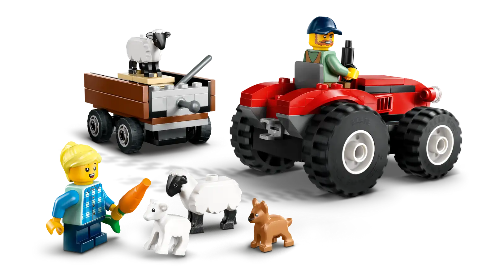 60461 Red Farm Tractor with Trailer & Sheep