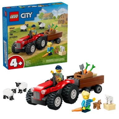 60461 Red Farm Tractor with Trailer & Sheep