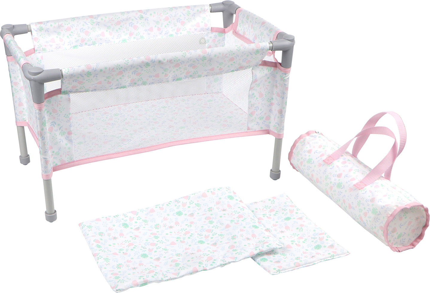 Berenguer Boutique Pink Folding Crib with Travel Bag