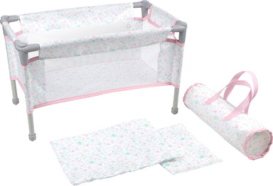 Berenguer Boutique Pink Folding Crib with Travel Bag