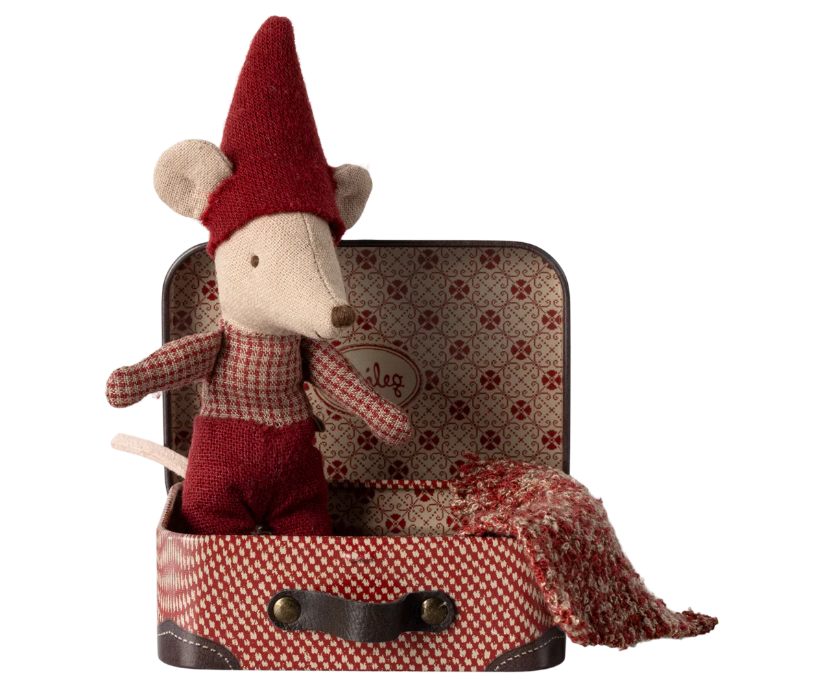 Christmas Mouse Baby in Suitcase