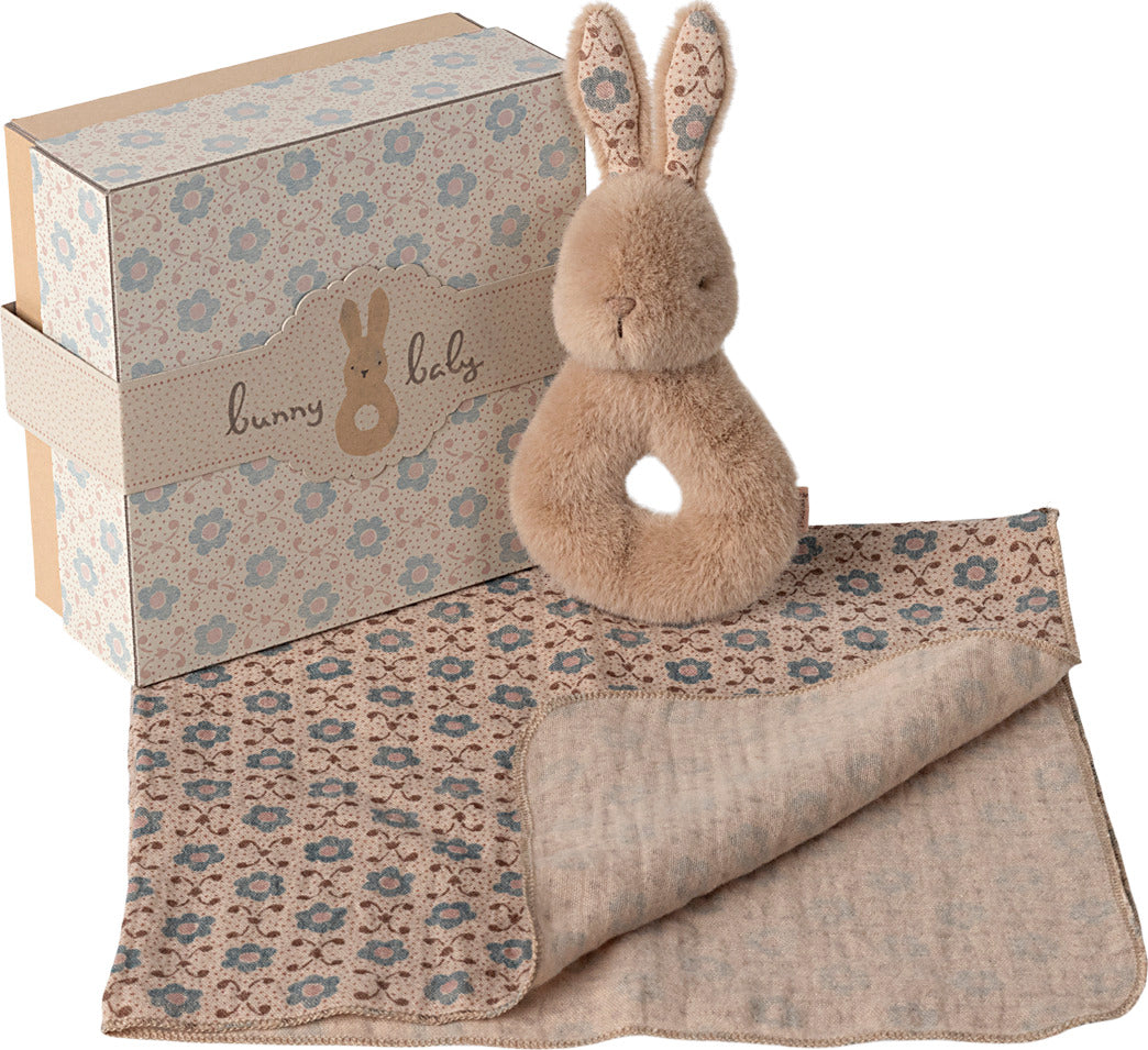 Cream Peach Rabbit Rattle Set