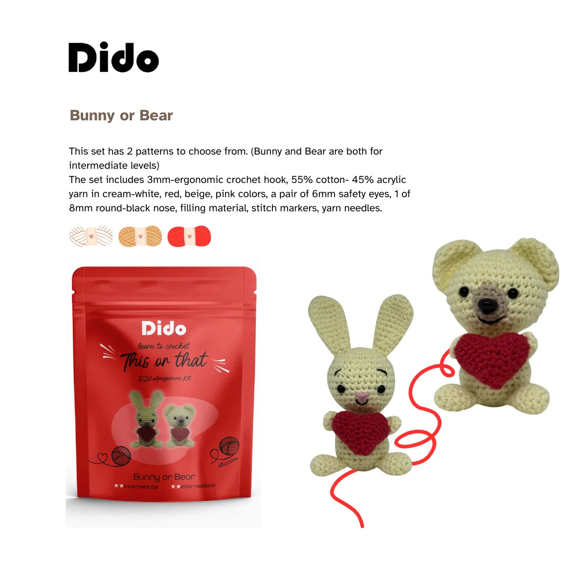 DIY Amigurumi Kit Bunny or Bear