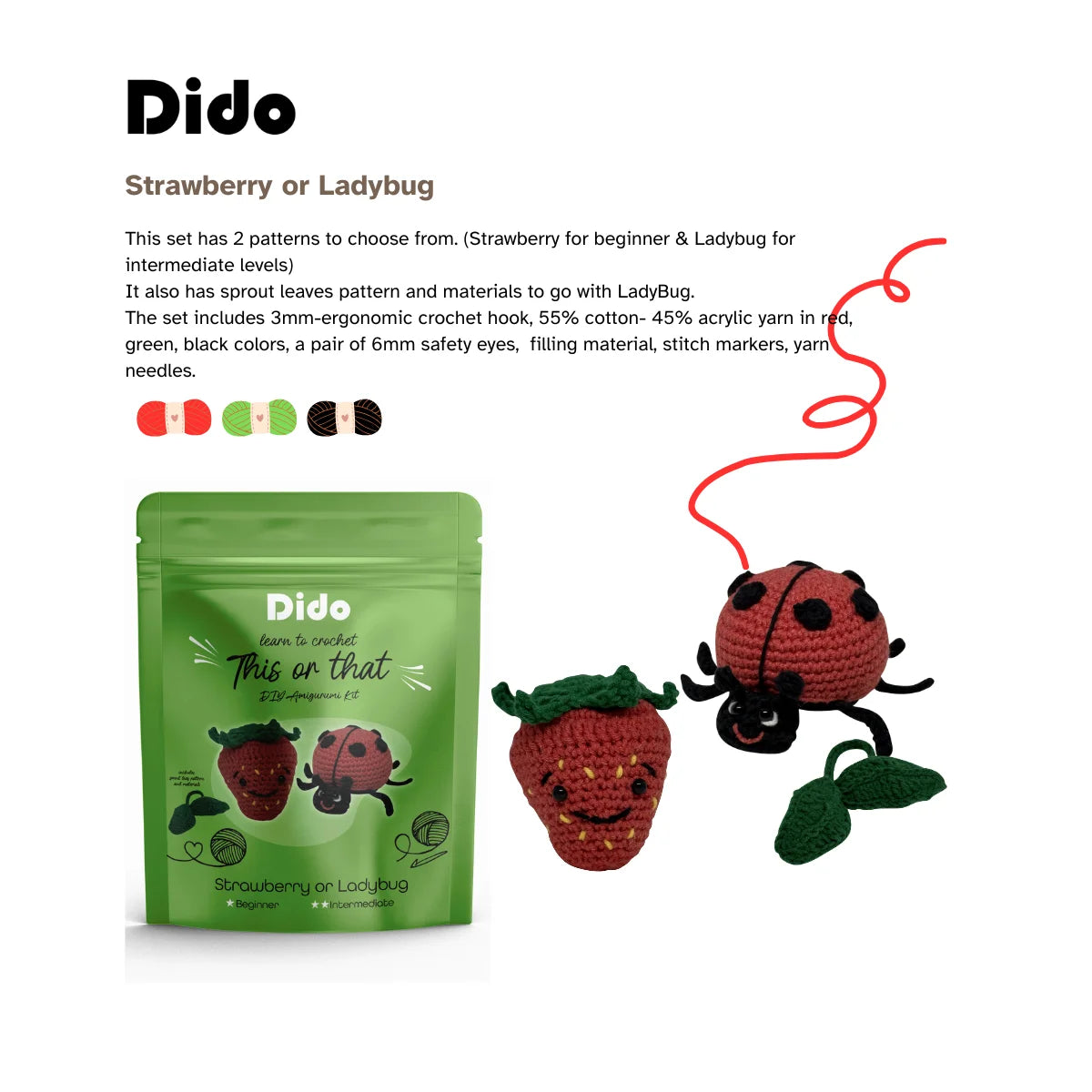 DIY Amigurumi Kit Strawberry or Ladybug