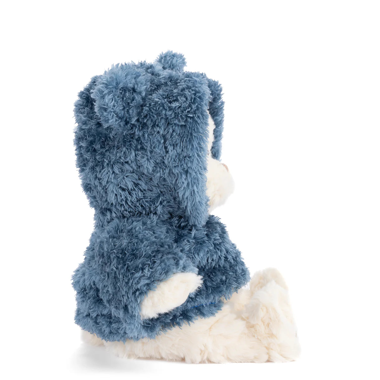 Jacob the White Teddy Bear in Blue Hoodie