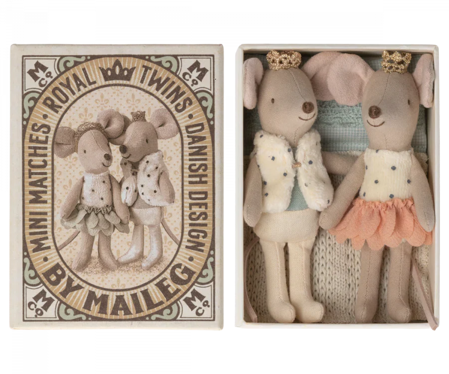 Little Sister & Brother Royal Twins Mice in Matchbox