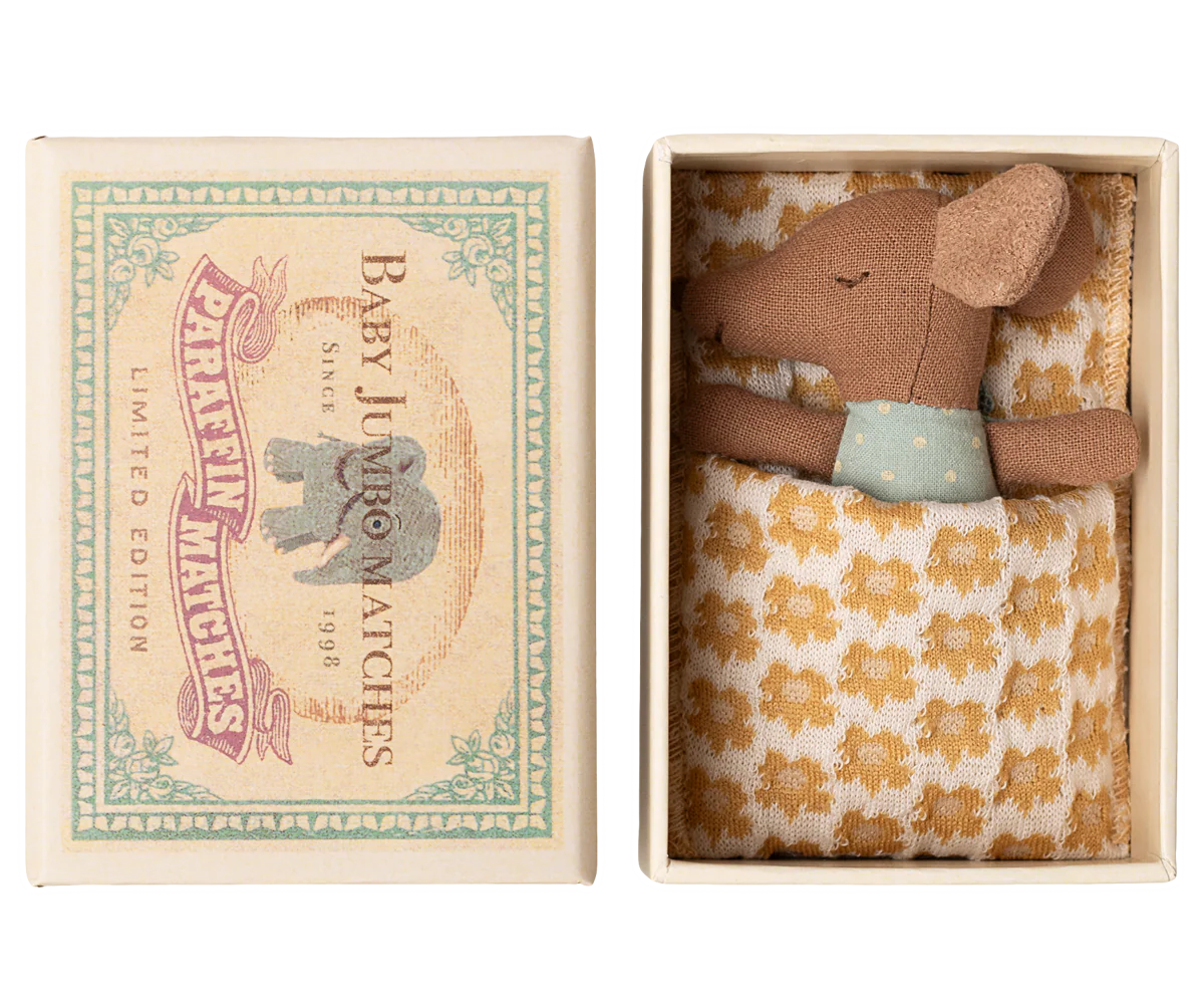 Maileg Blue Sleepy Wakey Baby Mouse in Matchbox