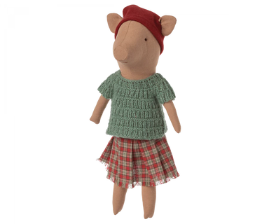 Maileg Christmas Pig in Plaid Skirt