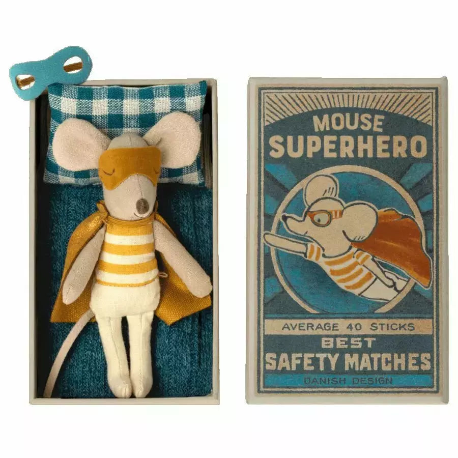 Maileg Little Brother Superhero Mouse in Matchbox