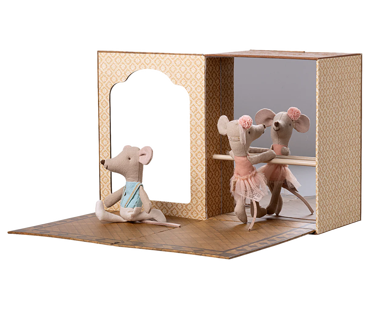 Maileg Little Sister & Brother Ballet Mice in Dance Studio