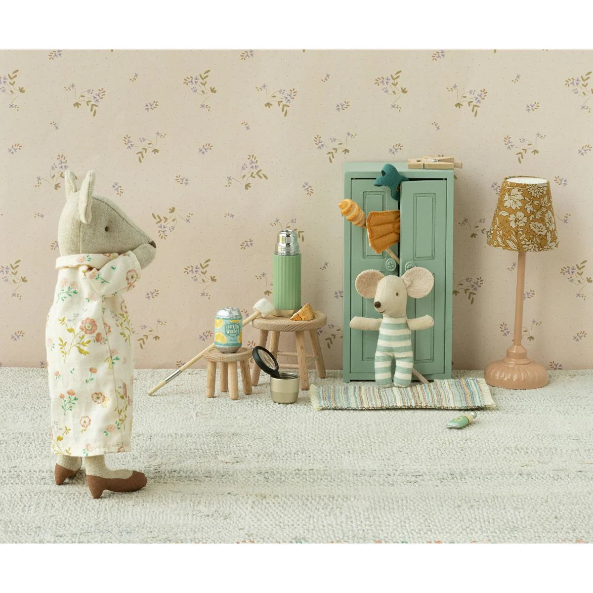 Maileg Soft Blue Mouse Wooden Closet