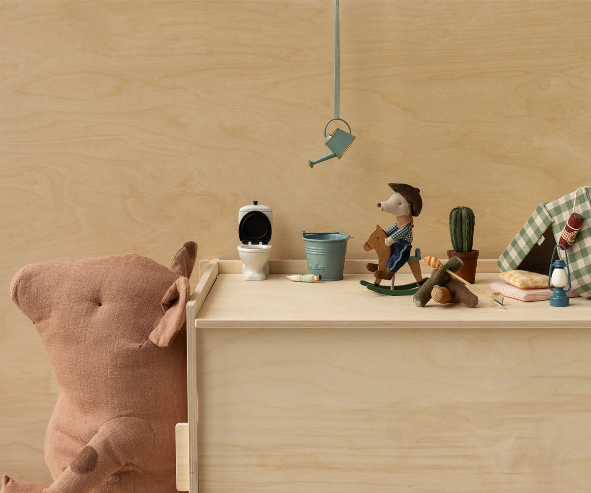 Maileg Little Brother Cowboy Mouse on Rocking Horse