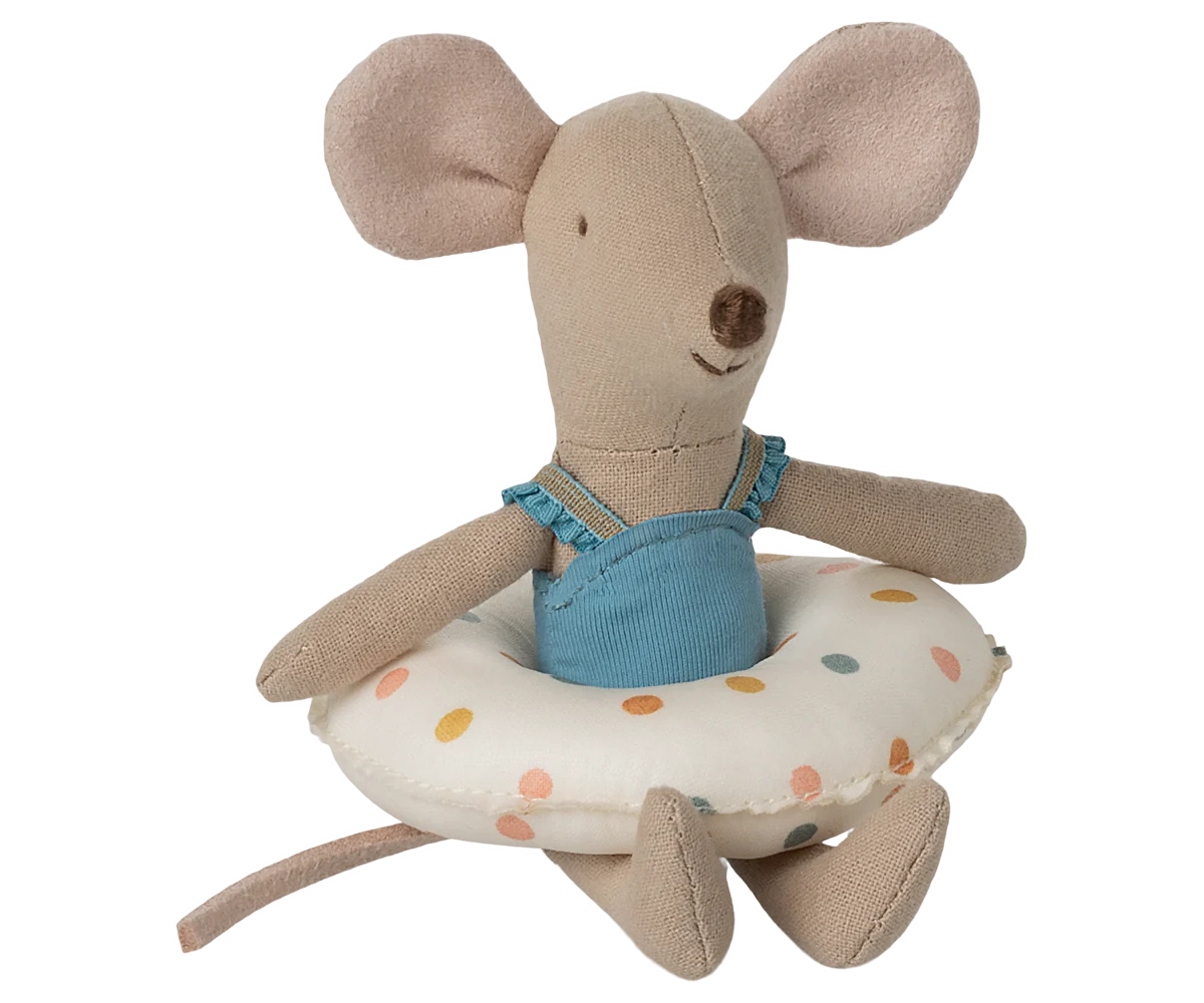 Maileg Little Sister Beach Mouse with Multi Dot Float