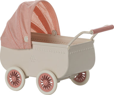 Maileg Pram with Baby Mouse in Coral