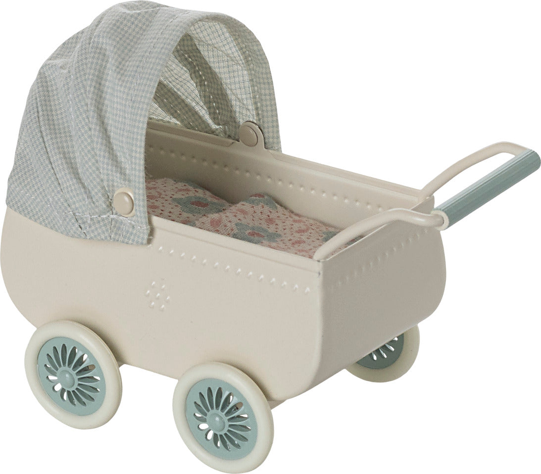 Maileg Pram with Baby Mouse in Mint