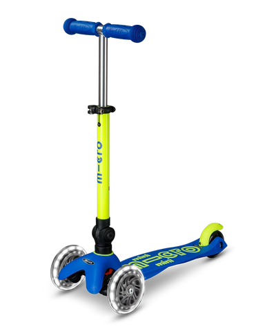 Neon Canary Yellow & Blue LED Mini Deluxe Foldable Micro Kickboard Scooter