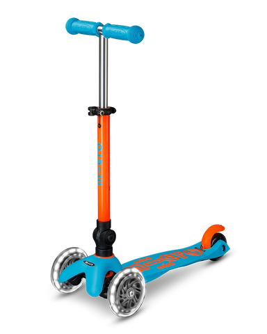 Neon Sunset Orange & Aqua LED Mini Deluxe Foldable Micro Kickboard Scooter