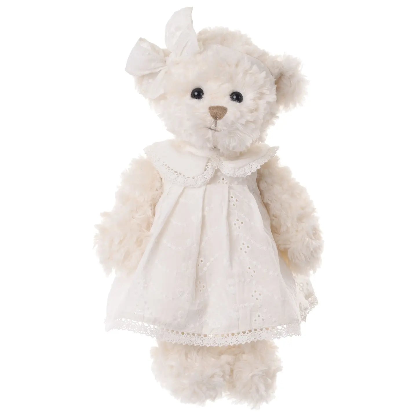 Nikole the White Teddy Bear in White Dress