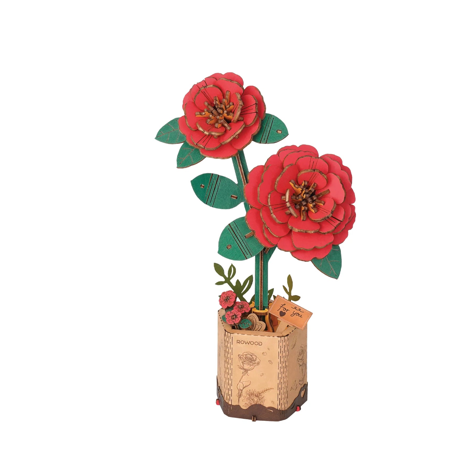 Red Camelia Wooden Puzzle Craft Kit