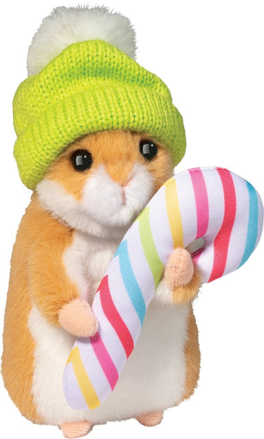 Holiday Hamster with Winter Hat and Candy Cane