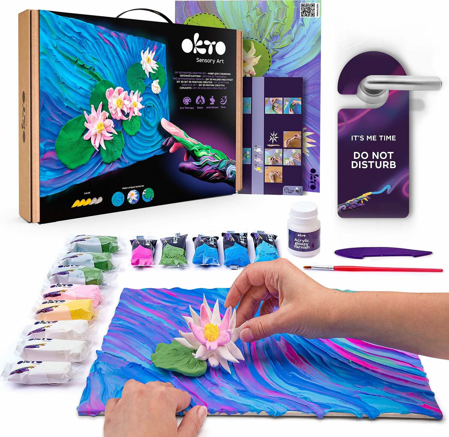 OKTO Sensory Art 3D Painting "Water Lilies" – 11.8" x 15.7" Canvas Kit