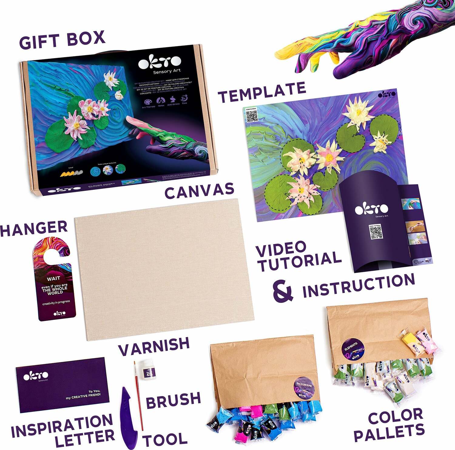OKTO Sensory Art 3D Painting "Water Lilies" – 11.8" x 15.7" Canvas Kit
