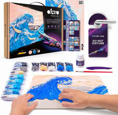 OKTO Sensory Art 3D Painting "The Great Wave off Kanagawa" – 11.8" x 15.7" Canvas Kit