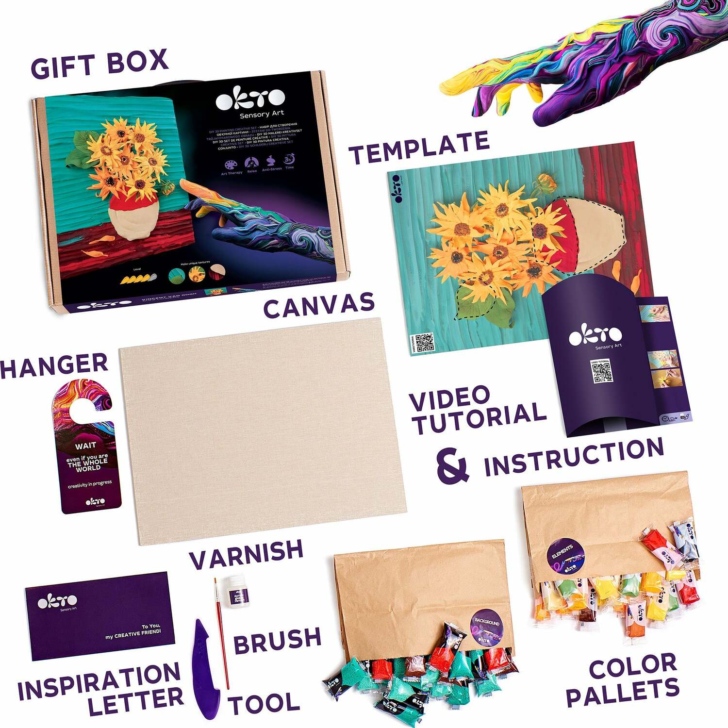 OKTO Sensory Art 3D Painting "Sunflowers" – 11.8" x 15.7" Canvas Kit