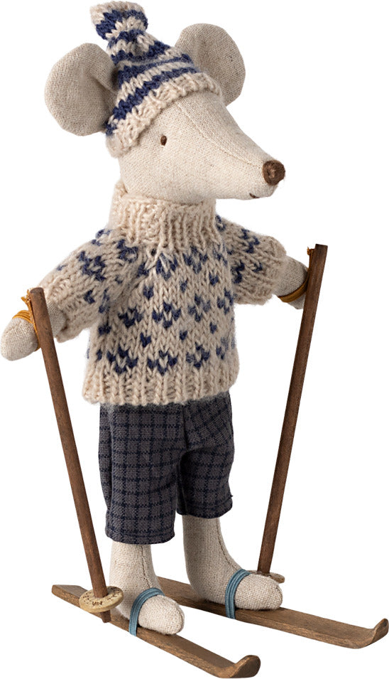 Dad Winter Mouse with Ski Set in Blue