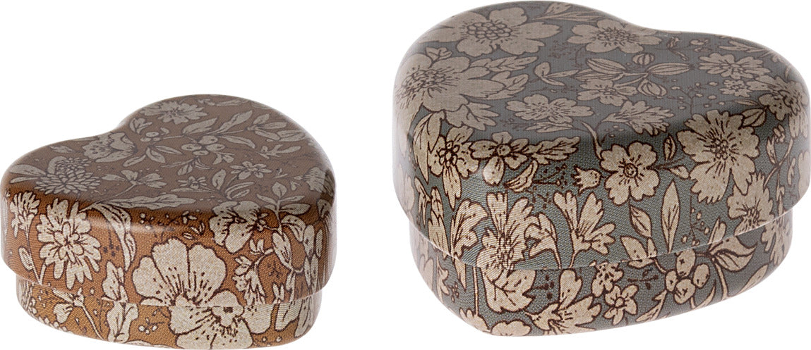 Metal Heart Box, 2 pcs - Blue Blossom
