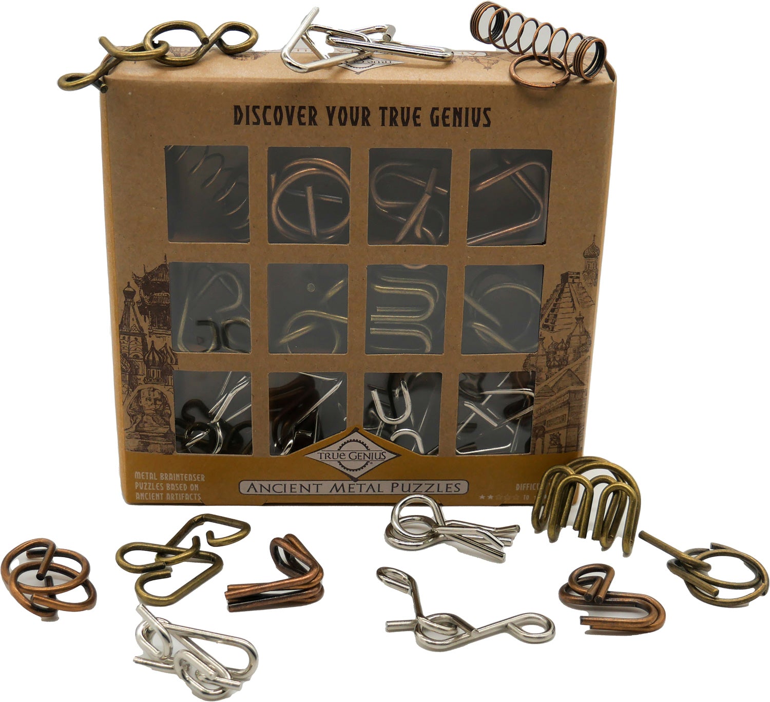 True Genius Ancient Metal Puzzles - 12 pc