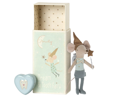 Tooth Fairy Mouse in Blue Matchbox