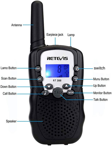 Retevis RT388 2 pcs Kids Walkie Talkies with Flashlight - Black