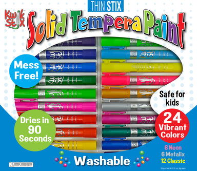Thinstix Tempera Paint 24 Pack Classic, Metalix, Neon Colors